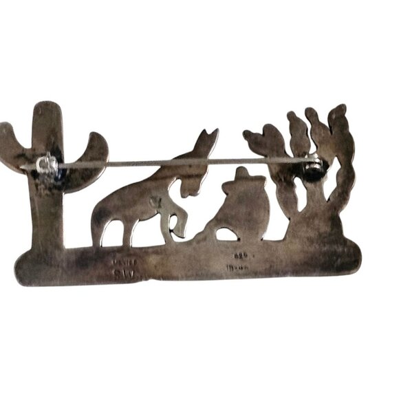 Vintage Mexican Sterling Silver 925 Southwest Cactus & Donkey Brooch By SW TB-44 - Picture 10 of 11